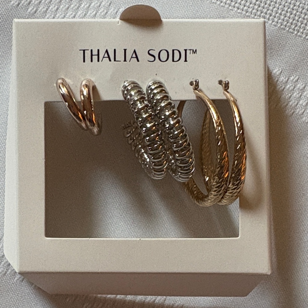Thalia Sodi Gold and Silver Textured Hoop Earrings